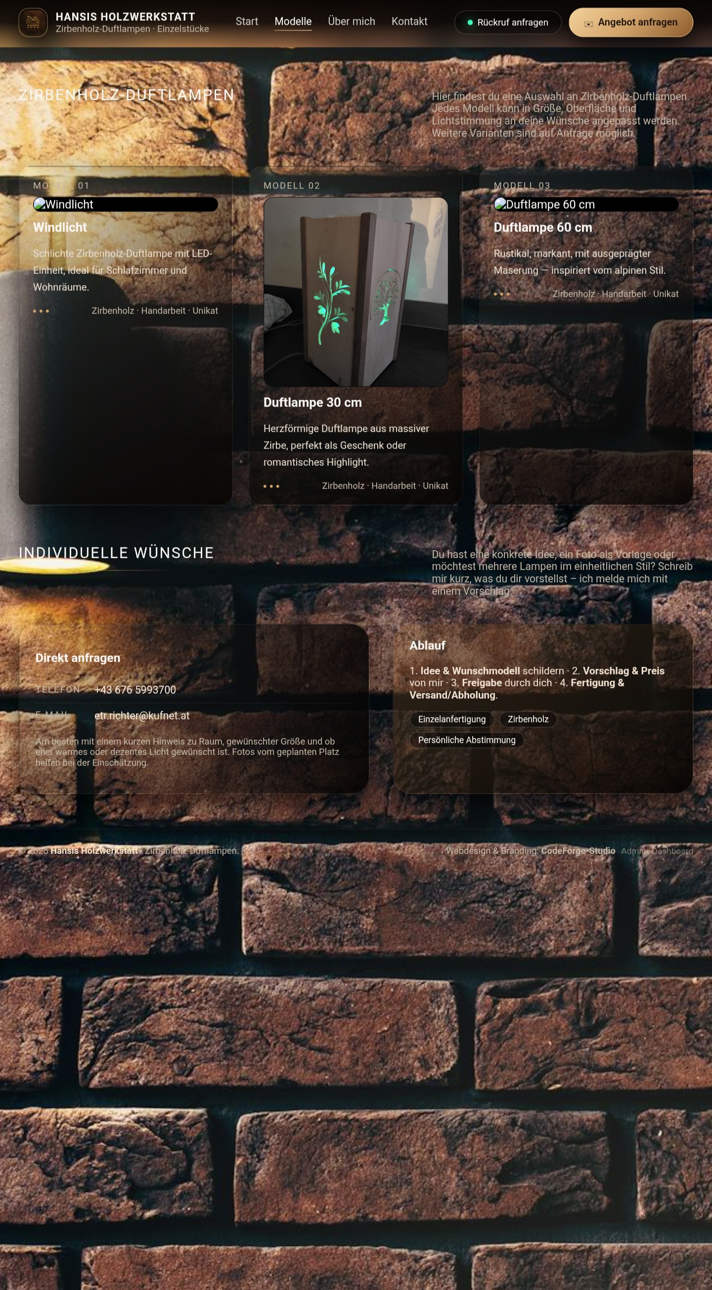 Modellübersicht von Hansis Holzwerkstatt mit verschiedenen Zirbenholz-Duftlampen